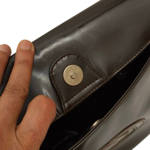 Gucci Patent Leather Authentic ! W serial# Brown Embossed Logo Shoulder Vintage - Picture 5 of 12